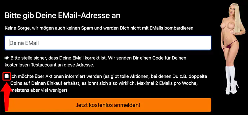 Livestrip Newsletter Aktivierung bei der Anmeldung
