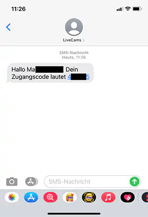 Screenshot vom Handy mit dem Zugangscode